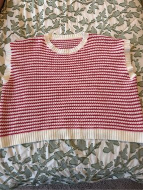 Red and White Striped Knit Tank